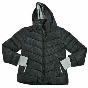 YISTER Women’s Black Hooded Puffer Jacket Full Zip Polyester Size L